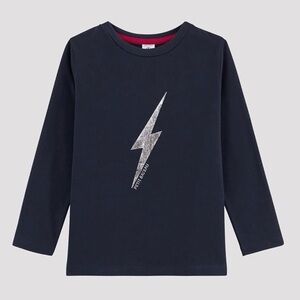 Petit Bateau Kids Navy Blue Lightning Bolt Print Long Sleeve Tee Shirt 3T